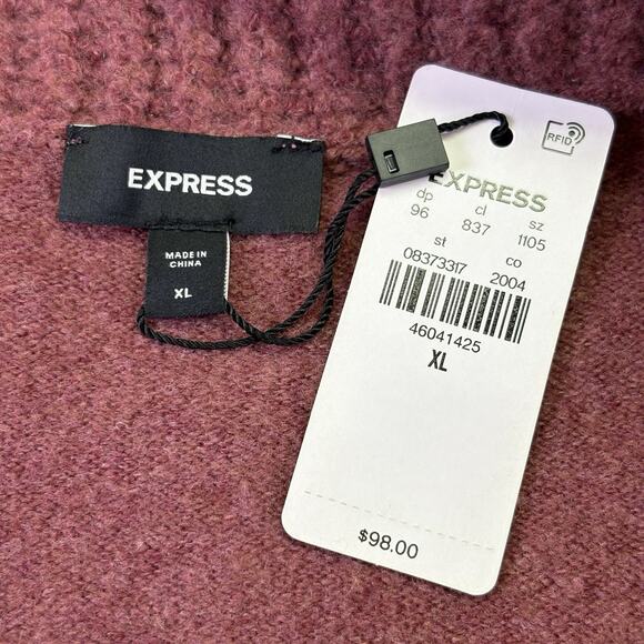 Express Ribbed Off The Shoulder Overlay Oversized Tunic Sweater Wine Red Size XL - Picture 3 of 8